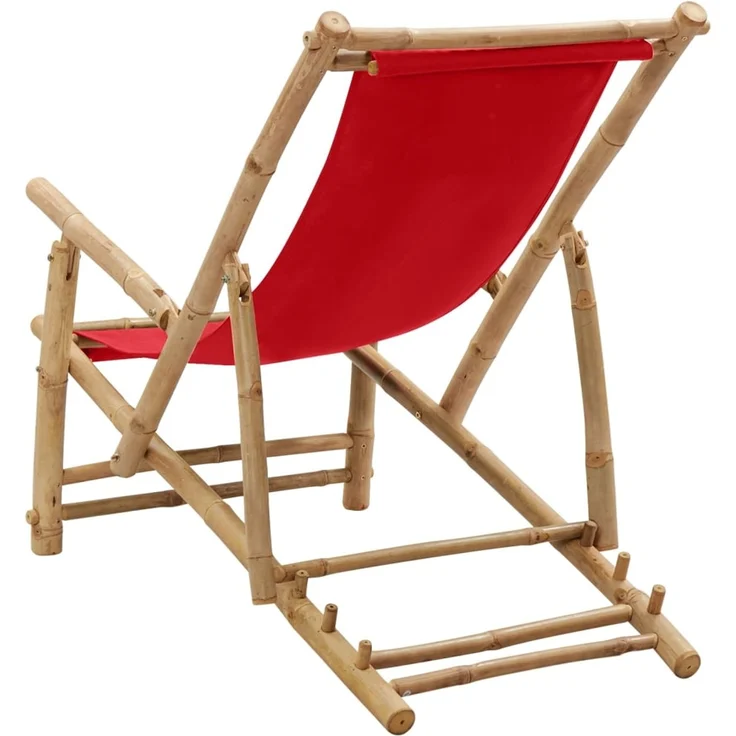 Liegestuhl, Sonnenliege Bambus und Canvas Rot – Bild 5