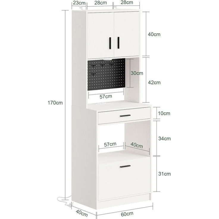 SoBuy Buffet FSB98-E, Küchenschrank mit Steckdose, Buffetschrank Küche, Sideboard Mikrowellenschrank mit Steckdose und 2 USB, für Küche und Kaffeebar – Bild 4