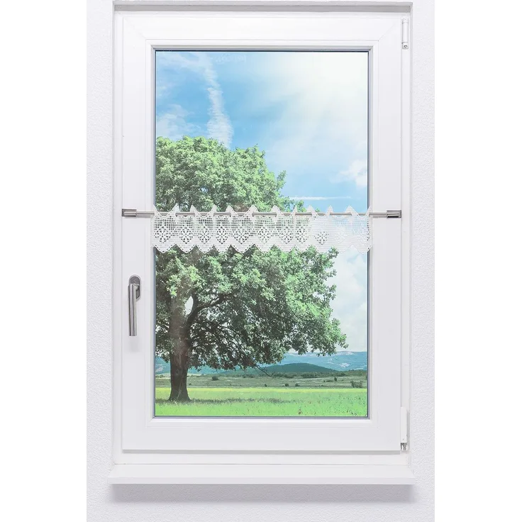 Scheibengardine Lysel - Lochstickerei #1W (BxH) 129,6cm x 12cm natur