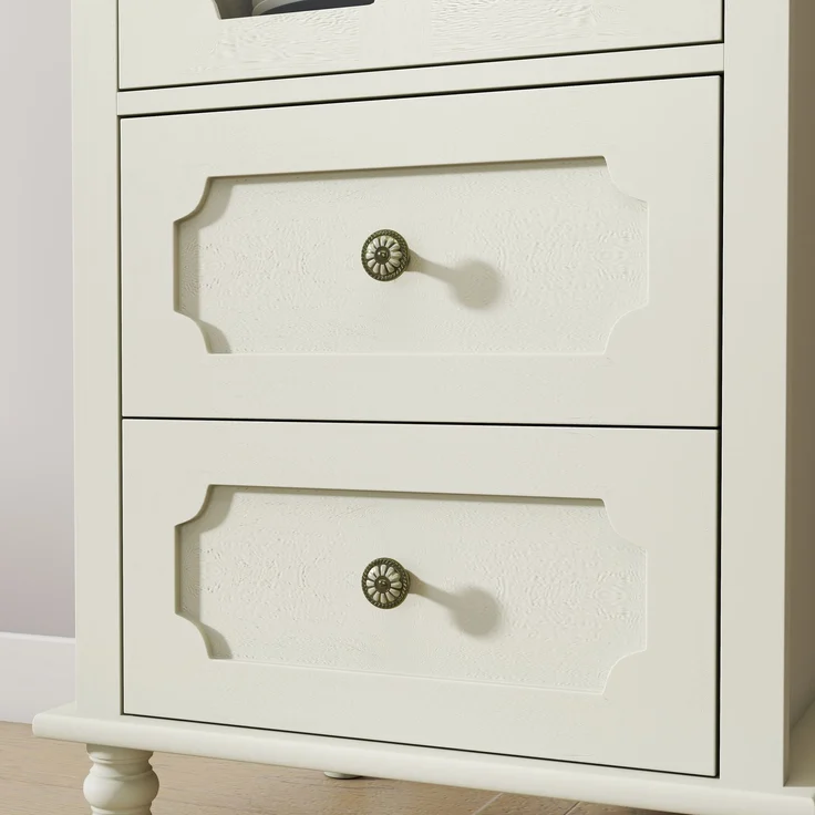 Vitrinenschrank 50x40x133 cm in Cremeweiß mit Glastür und 2 Schubladen – Bild 8