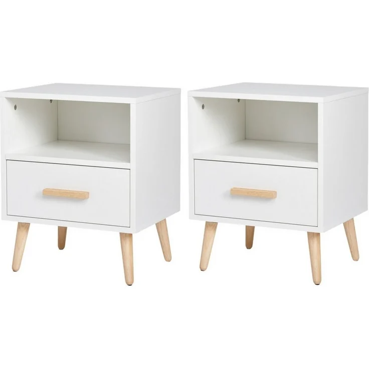 Mondeer Nachtkommode Nachttisch (2 St, 2 St), mit 1 Schublade und 1 offenem Fach, mit Massivholzfüßen – Bild 1