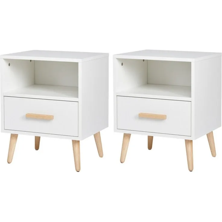 Mondeer Nachtkommode Nachttisch (2 St, 2 St), mit 1 Schublade und 1 offenem Fach, mit Massivholzfüßen