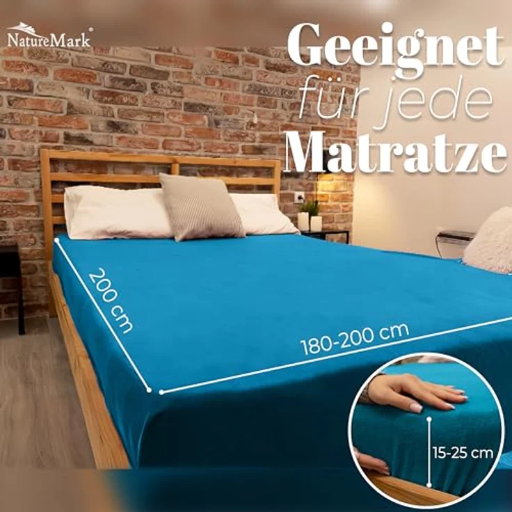 NatureMark Spannbettlaken Winter Thermo Fleece Spannbetttuch, 80% Baumwolle und 20% Polyester, Gummizug: rundum, (1 Stück), 180 x 200 cm bis 200 x 200 cm - Türkis – Bild 5