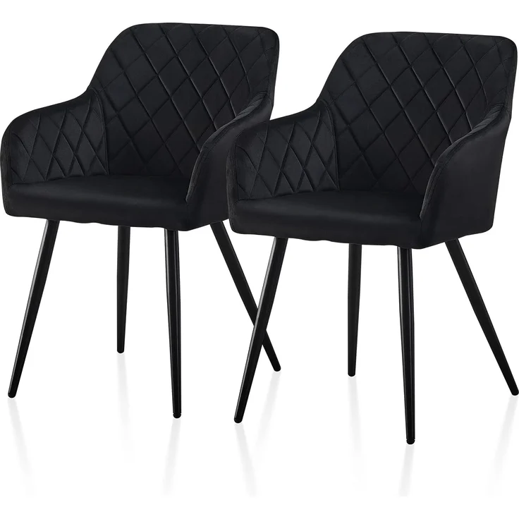 TUKAILAI Esszimmerstühle 2er Set aus Samt, Küchenstuhl Polsterstuhl Wohnzimmerstuhl Sessel mit Armlehnen Rückenlehne Metallbeinen, für Küche Esszimmer Wohnzimmer Lounge,Schwarz – Bild 1
