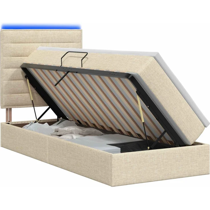 vidaXL LED-Speicherbett mit Matratze Creme 90 x 200 cm Stoff 3459859 – Bild 2