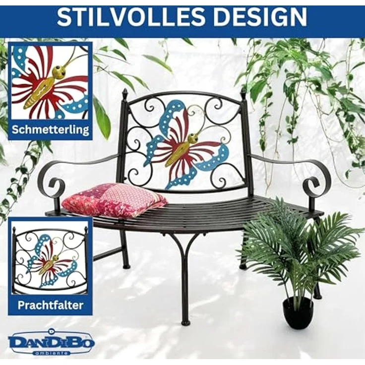 DanDiBo Baumbank Halbrund Wetterfest Metall Braun 96594 Gartenbank Viertelkreis Eisen Bank Garten Antik – Bild 3