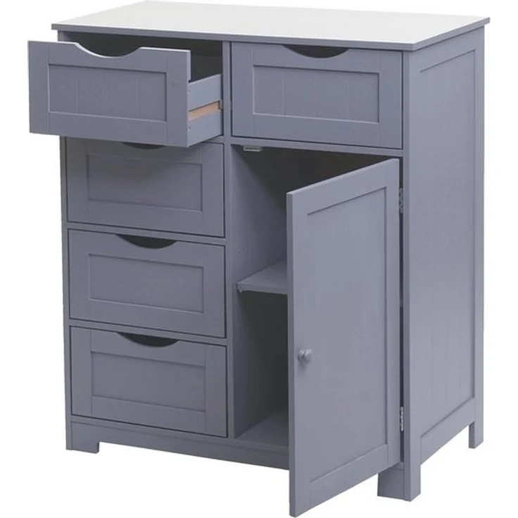 MCW Kommode MCW-B65-5S, 1 Tür und 5 Schubladen, Magnetischer Türverschluss – Bild 4