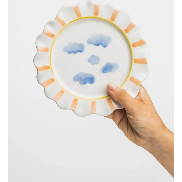 Tranquillo Kindergeschirr-Set Teller VELOBLOOM Ø18cm aus Steinzeug spülmaschinenfest Wolkenmotiv, Handbemalter Steinzeugteller mit gewelltem Rand mikrowellengeeignet – Bild 4