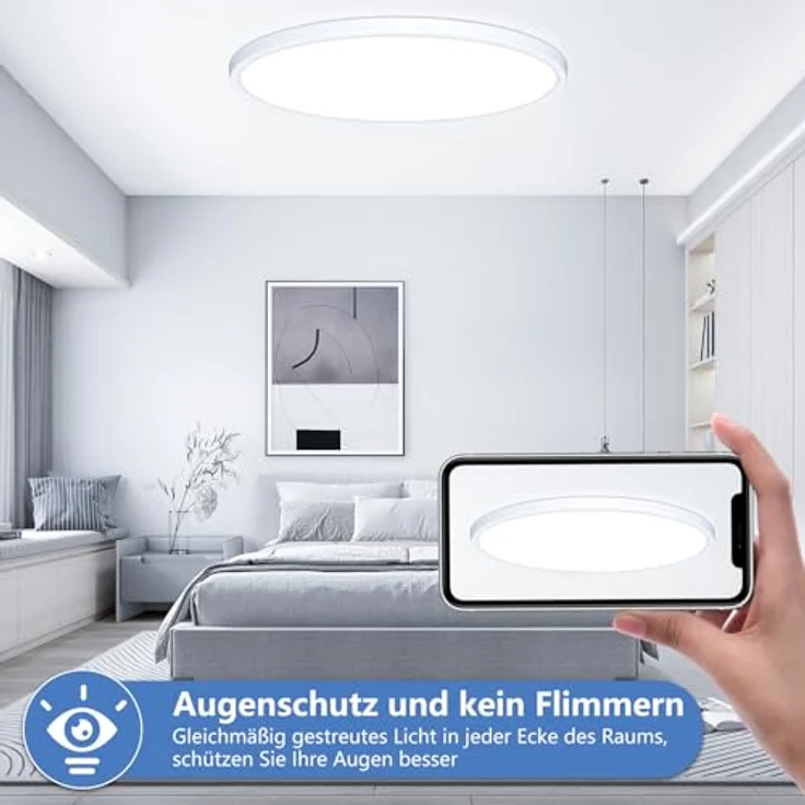 Deckenlampe Led Deckenleuchte Flach Rund - Ø40CM 36W 3600LM Modern 6500K Kaltweiß Küchenlampe Badlampe Led Deckenlampe Wohnzimmer Lampe Decke für Küche Schlafzimmer Badezimmer Kinderzimmer Utra Dünn – Bild 7