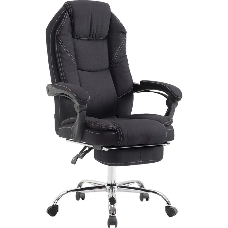 Bürostuhl MEDHA Stoff - 114x67x64, Schwarz Stoff Metall in Chromoptik Gestell ergonomische Bürostühle Homeoffice Stuhl mit Rollen