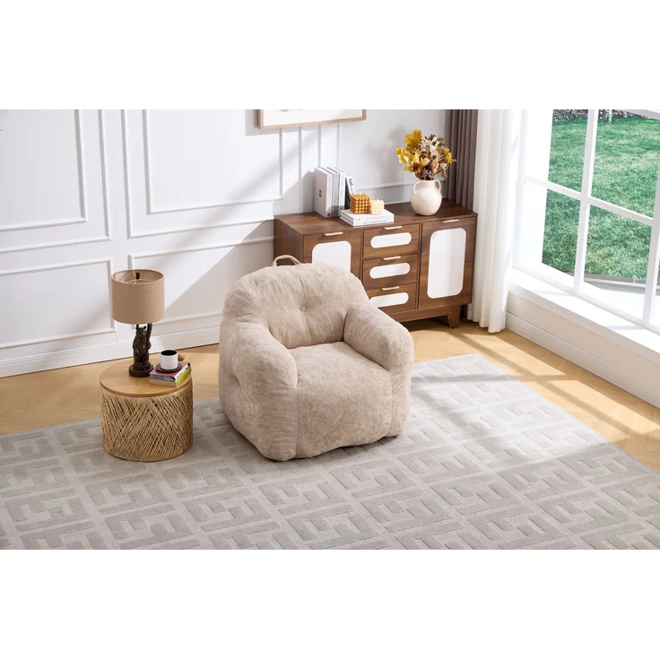 Sitzsack-Sessel mit Kunstfellbezug, Armlehnen und Schaumstoffflocken, weicher Lesesitz ohne Montage für Wohn- und Schlafzimmer, Beige – Bild 26