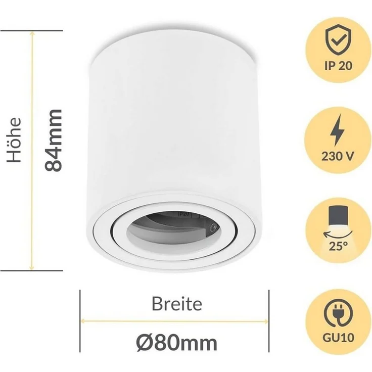 Sweet LED Aufbauleuchte 4er Set GU10 rund Deckenspots weiß Aluminium schwenkbar 230V, schwenkbar, ohne Leuchtmittel, Aufbaustrahler LED, Aufbauspot, Deckenstrahler – Bild 1
