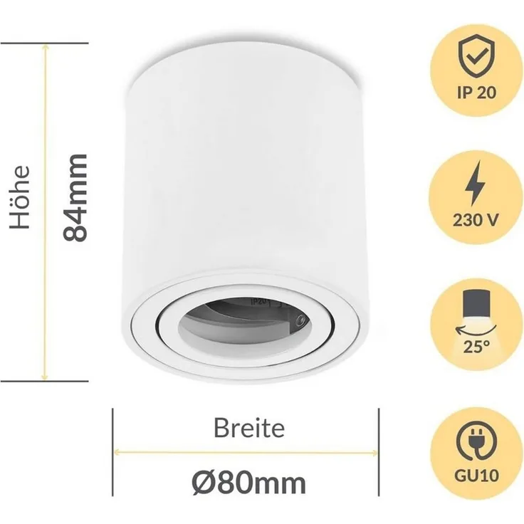 Sweet LED Aufbauleuchte 4er Set GU10 rund Deckenspots weiß Aluminium schwenkbar 230V, schwenkbar, ohne Leuchtmittel, Aufbaustrahler LED, Aufbauspot, Deckenstrahler