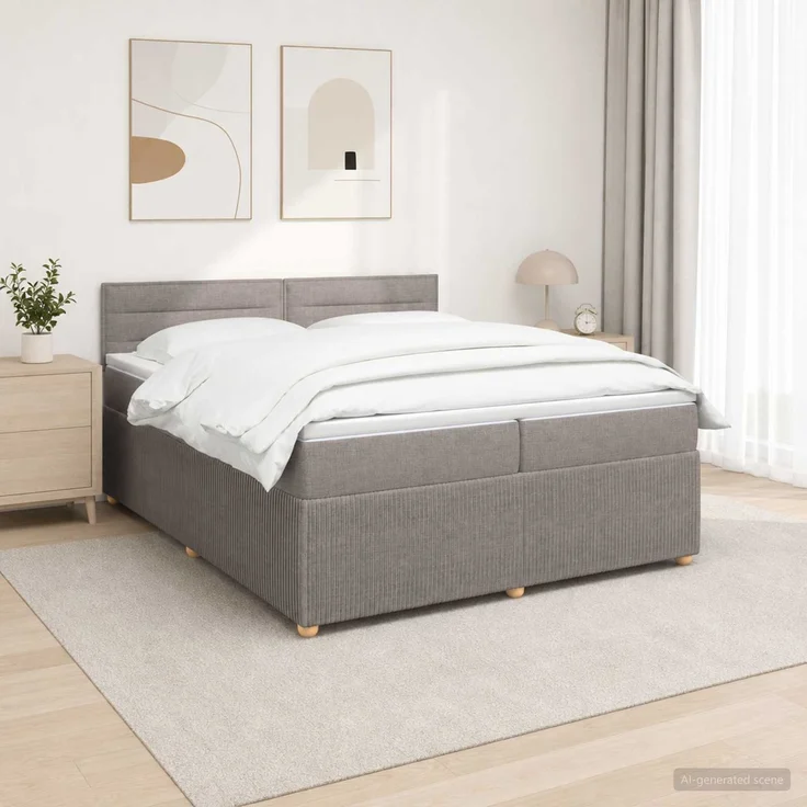 vidaXL Boxspringbett mit Matratze Taupe 200 x 200 cm Stoff 3451542 – Bild 1