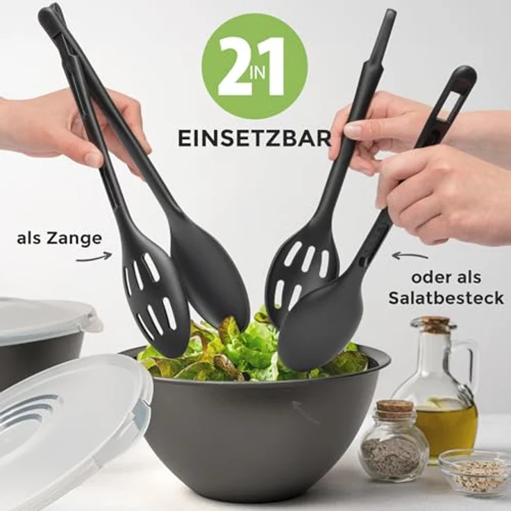 Hausfelder Salatschüssel Set groß, Schüsselset mit Deckel aus Kunststoff BPA-frei, Kunststoff, (Set, 21-tlg), Schüsseln 2x6 L, 2x3,6 L, 2x1,9 L, 2x0,7 L + 2 x Salatbesteck – Bild 7
