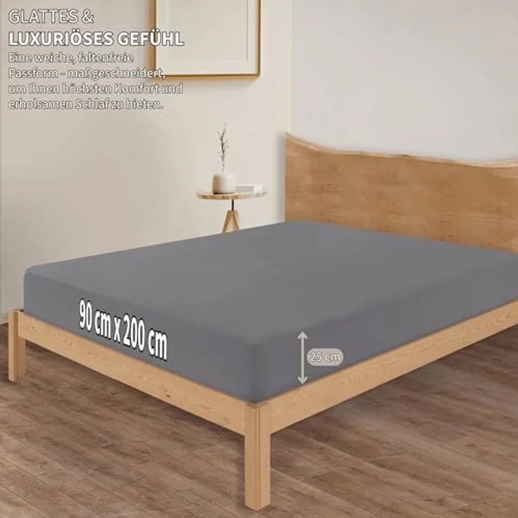 Jersey Spannbettlaken Baumwolle 90x200+30 cm, diverse Farben Grau – Bild 3