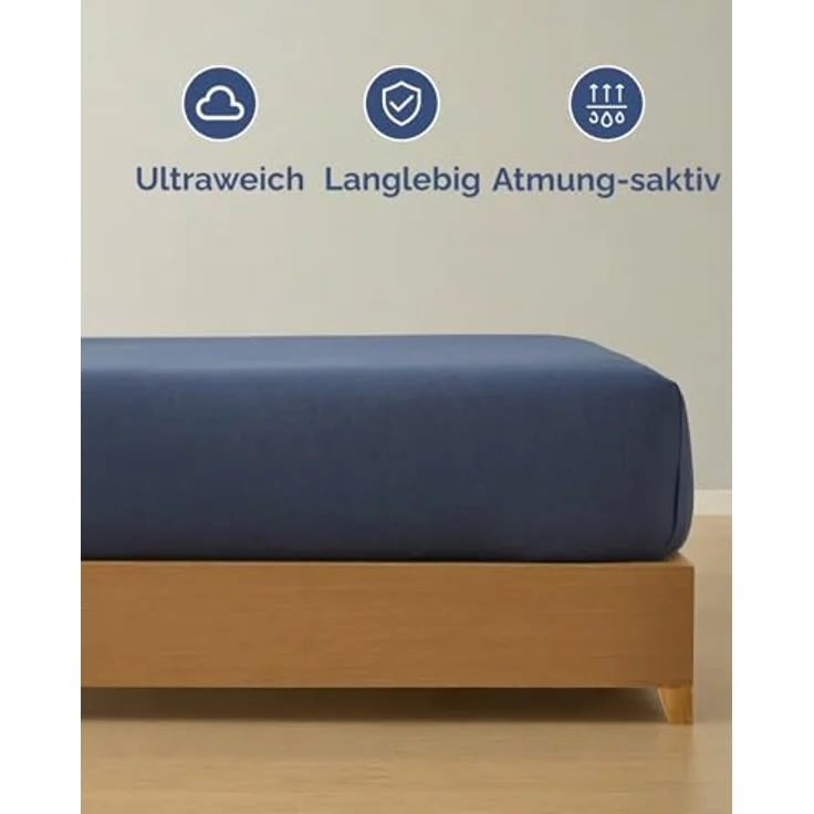 Spannbettlaken Jersey 180x200 - Baumwolle Boxspringbett 40cm - Marineblau | Spannbetttuch, Rundumgummi, Dehnbar, Weich, Atmungsaktiv, Knitterfrei, Pflegeleicht, Baumwoll-Jersey, Bis 40cm, OEKO-TEX – Bild 3