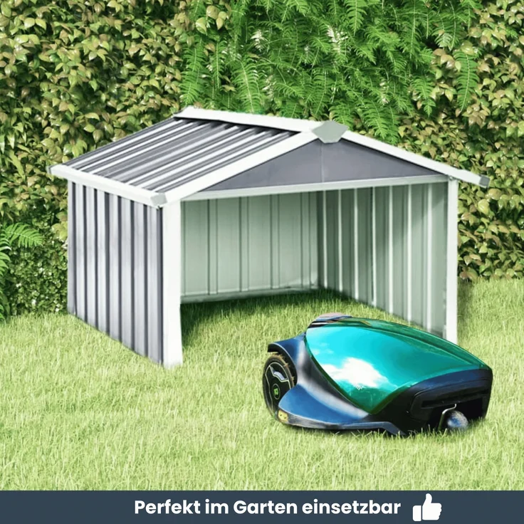DELUKE® Mähroboter Garage aus Metall - 92x97x63cm | Dach Carport Überdachung für Rasenmäher Rasenroboter Automower Garten Mährobotergarage Regenschutz für Rasenmäher, Grau – Bild 6