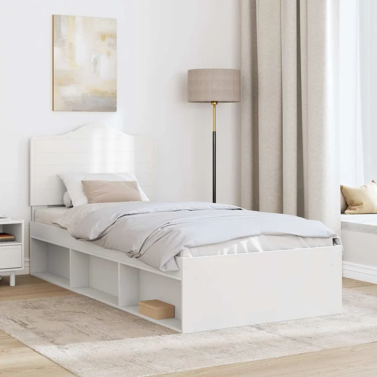 vidaXL Bettrahmen mit Kopfteil Weiß 100 x 200 cm Massives Kiefernholz 3413344 – Bild 2