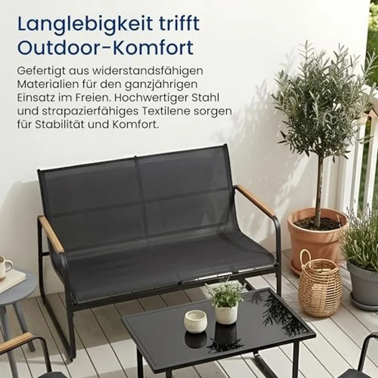Home Collective Gartenlounge-Set Lounge Möbel Outdoor Gartenlounge Gartenmöbel 4-teilig in schwarz, wetterfest & pflegeleicht, ideal für Terrasse Balkon oder Garten – Bild 3