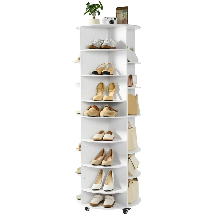 VEVOR Schuhregal Schuhschrank für 28 Paar Schuhe (7-stöckig) 360° drehbar, rollbare Schuhaufbewahrung, Schuhablage für Schlafzimmer Wohnzimmer Eingangsbereich, Weiß 588 x 588 x 1646 mm