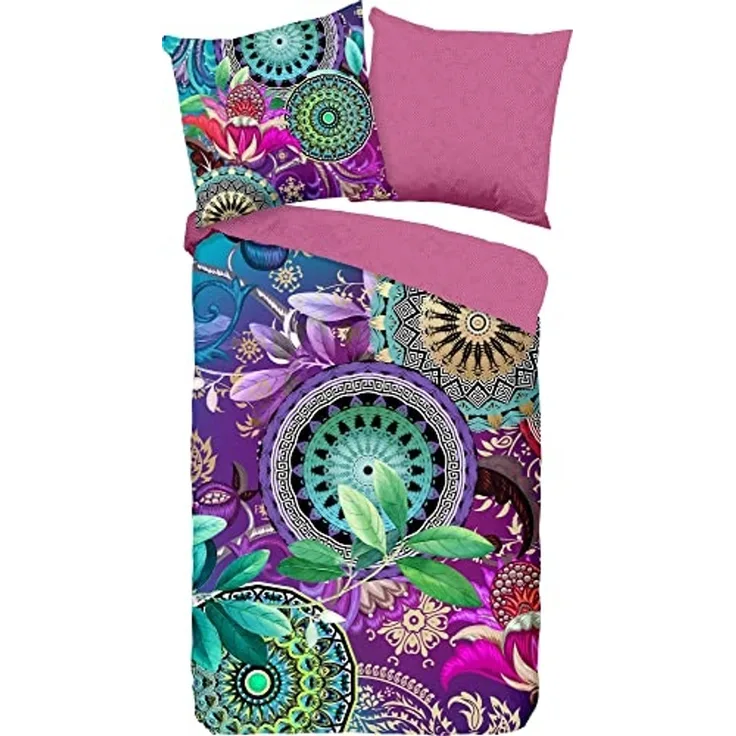 hip Mako Satin Bettwäsche 2 teilig Bettbezug 135x200 cm Kissenbezug 80x80 cm Axelle Multi