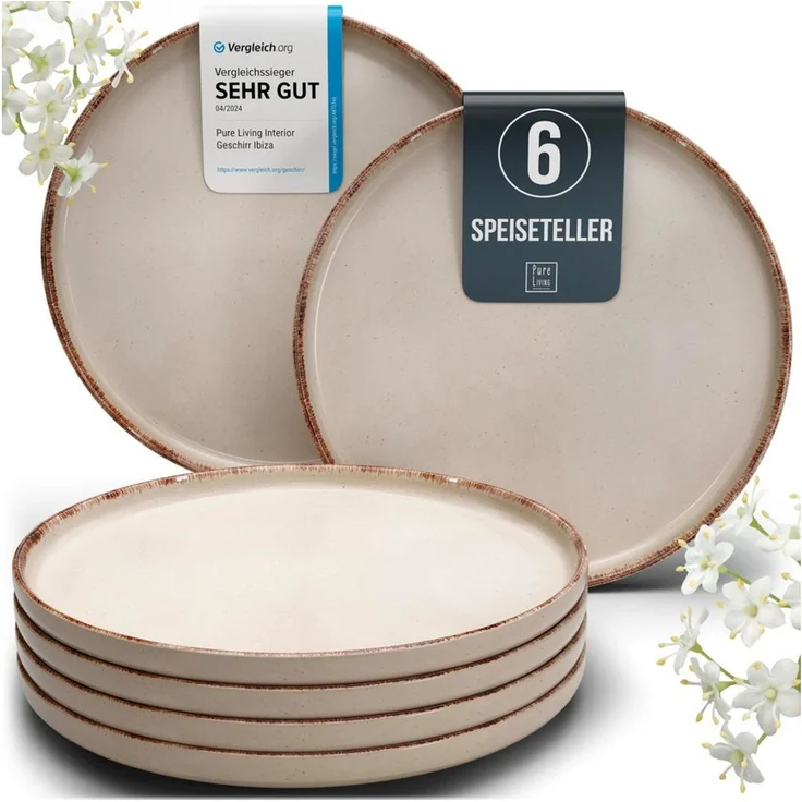 PURE LIVING INTERIOR DESIGN Geschirr-Set Rustic Speisseteller, Dinnerteller, 6er-Set, 26 cm, Beige (6-tlg), 6 Personen, Steingut – Bild 1