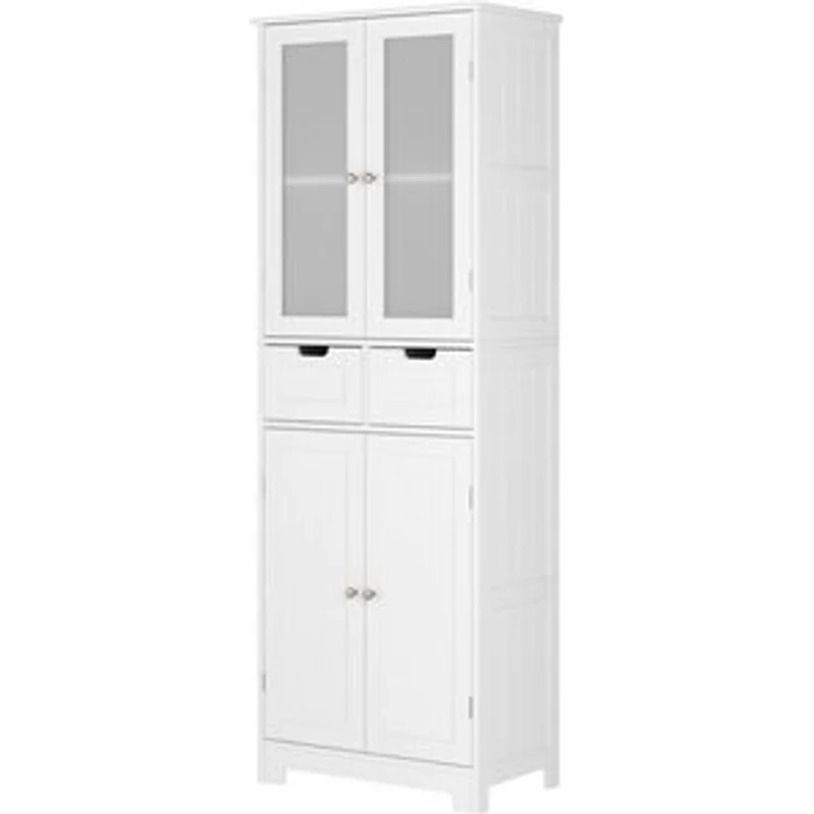 HOMECHO Hochschrank Badezimmerschrank Badschrank mit 4 Türen 2 Schubladen Weiß – Bild 6