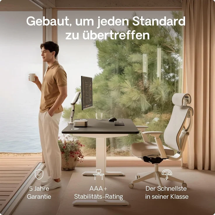 Höhenverstellbarer Schreibtisch - Höhenverstellbar Elektrisch mit Flüsterleisem Dual-Motor & Touchscreen - Hohe Tragfähigkeit - Stehtisch von Desktronic, Weiß + Schwarz, 160x80 cm – Bild 2