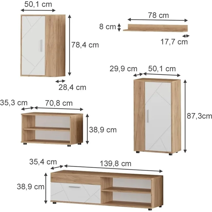 Wohnwand Berno Goldkraft Eiche/Weiß 5-teiliges Set Vicco – Bild 3