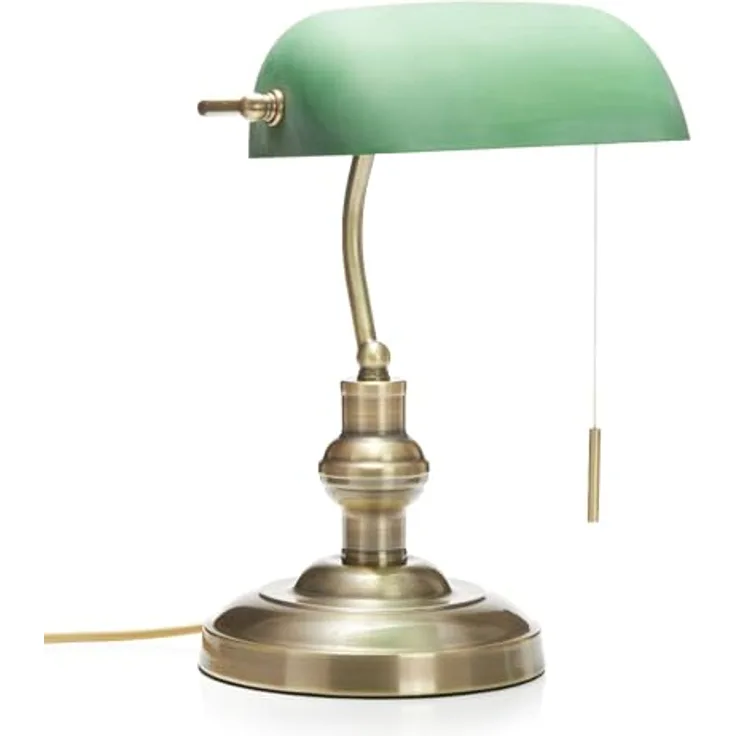 Lindby Tischleuchte Milenka, bronze, 38 cm, Metall, Schreibtischlampe im Bankerstil mit Schalter