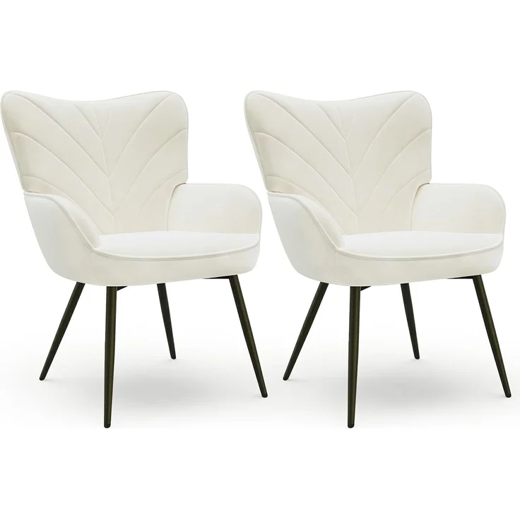 COLAMY Esszimmerstühle mit Armlehnen 2er Set, Stühle Esszimmer mit Rückenlehne, Polsternder Küchenstühle Gepolstert mit Wingback, Dining Chairs mit Holzbeinen für Esszimmer, Küche, Restaurant, Weiß