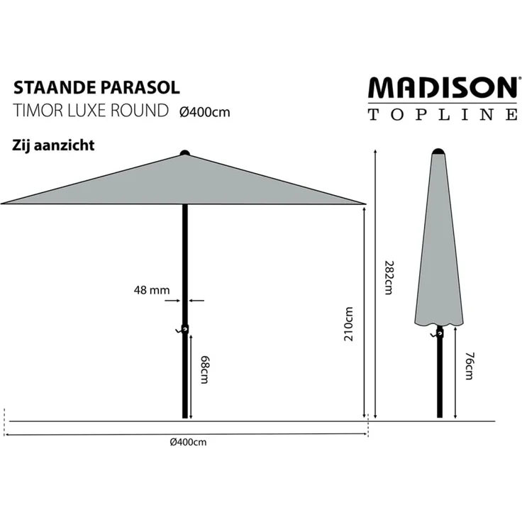 Madison TIMOR Sonnenschirm Kurbelschirm Gartenschirm Ø400cm grau – Bild 2