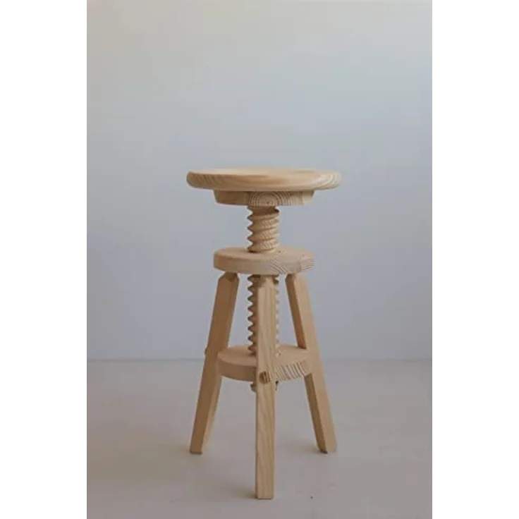 Aranaz Drehhocker aus Holz, rund, niedrig, höhenverstellbar, ideal für Zuhause, Esszimmer, Küche oder Garten, aus Kiefernholz, lackiert, 29 x 29 x 48-64 cm – Bild 4