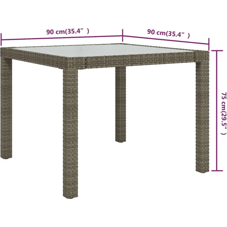 Gartentisch, Balkontisch, Esstisch 90 x 90 x 75 cm Gehärtetes Glas Poly Rattan Grau – Bild 5
