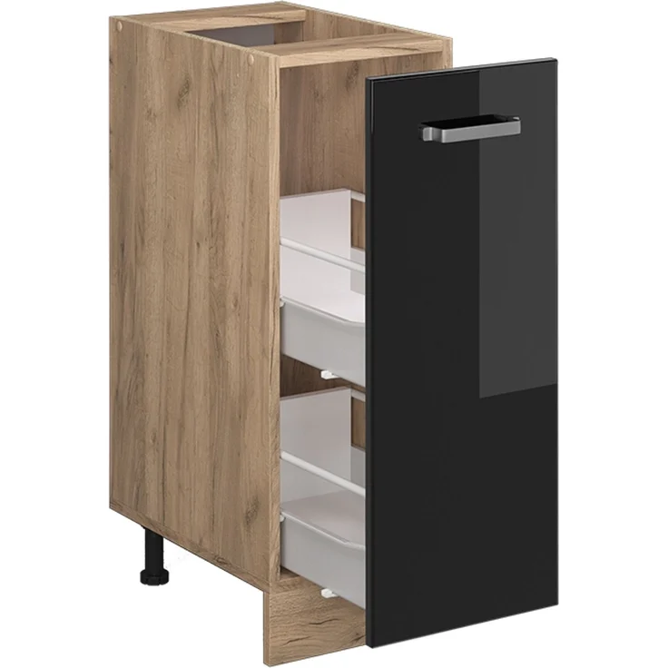 Apothekerschrank R-Line Schwarz Hochglanz 30 cm ohne Arbeitsplatte Vicco – Bild 4