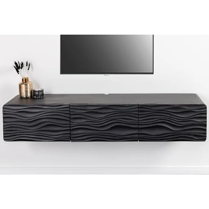 riess-ambiente TV-Board WAVE 160cm schwarz (Einzelartikel, 1 St), Wohnzimmer · Massivholz · Mangoholz · hängend · Retro Design – Bild 5