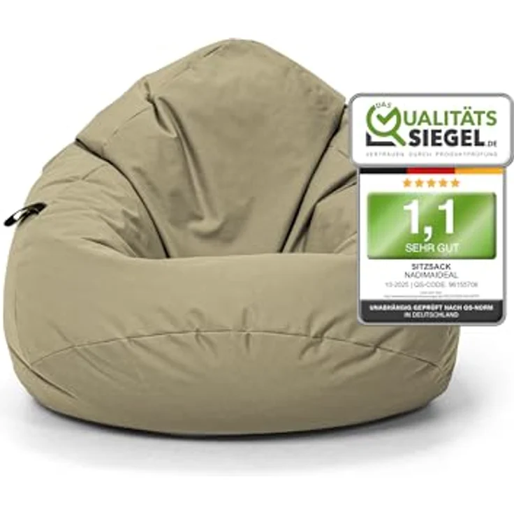 Nadimaideal Sitzsack Tropfenform Kastanie | Bodenkissen für Kinder & Erwachsene | Indoor & Outdoor | Gaming Sitzsack - Sitzkissen - Beanbag | Füllung EPS Perlen (Gold, XXL-Durchmesser 88 cm) – Bild 2