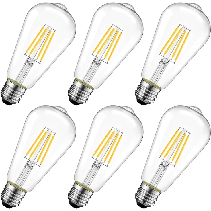 LVWIT 7.5W LED Glühbirne E27 Warmweiß erstezt 75W, Filament Retro Lampe 1055 lm, 2700K Warmweiß für Nostalgie und Retro Beleuchtung im Haus Café Bar (6er Pack)