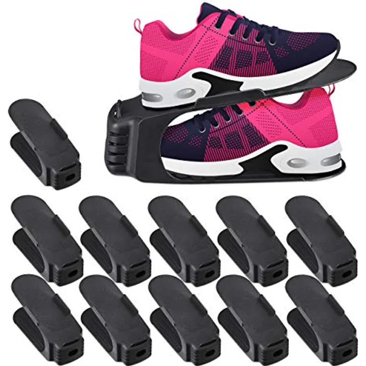 Relaxdays 12er Set Schuhstapler, rutschfeste Schuhablage für Damenschuhe bis Größe 39/40, schwarz, Fläche BxT 9,5 x 24 cm