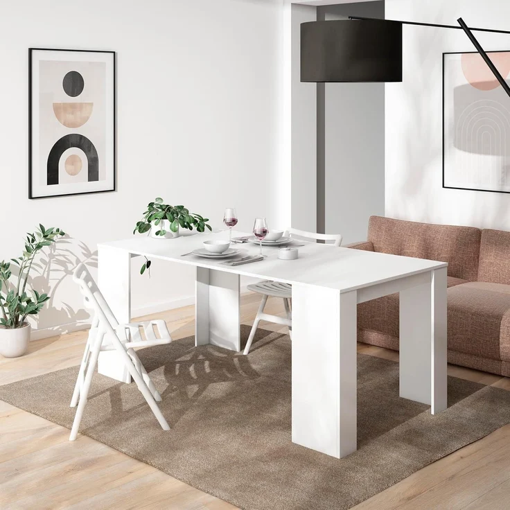Skraut Home | Ausziehbarertisch | Multifunktionaler ausziehbarer | 180 | Für 8 Gäste | Esszimmertische | Moderner Stil | Weiß – Bild 2