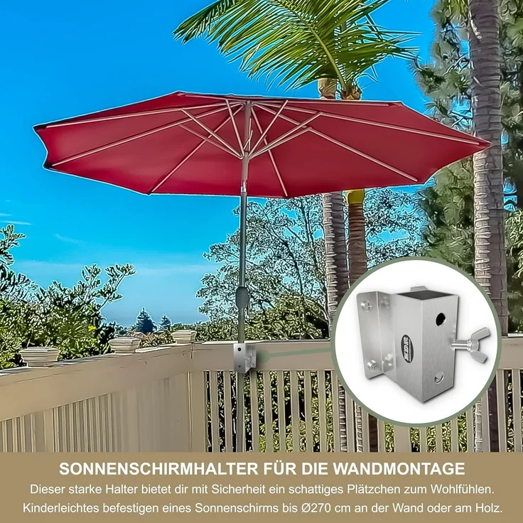 KDR Produktgestaltung Schirmhalter Wandmontage Sonnenschirmhalter Wand Sonnenschirmständer Sonnenschirm, für Stöcke bis Ø 38 mm – Bild 2