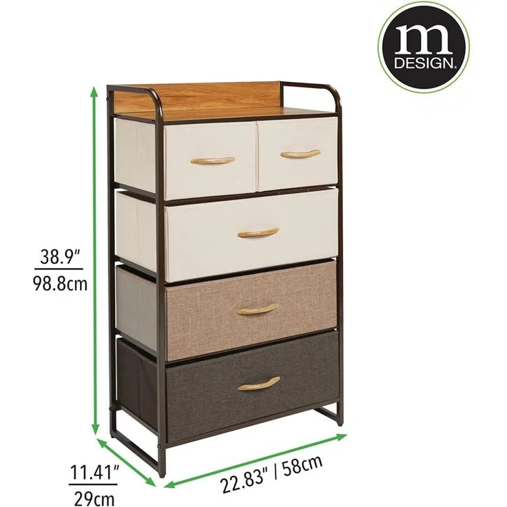 mDesign Kommode Schubladenschrank Aufbewahrung Metall Stoff Mehrfarbig Braun – Bild 2