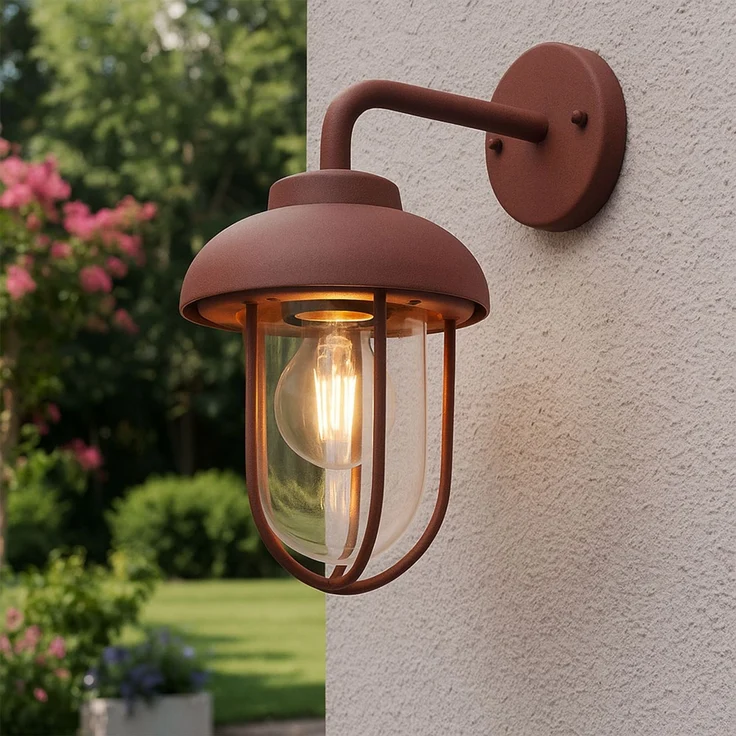 LED Wandleuchte, Laterne, Alu, rostfarben, H 33 cm – Bild 4