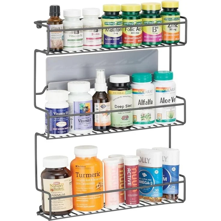 mDesign Gewürzregal Küchenregal Organizer selbstklebend 3 Ebenen Metall Graphit – Bild 8