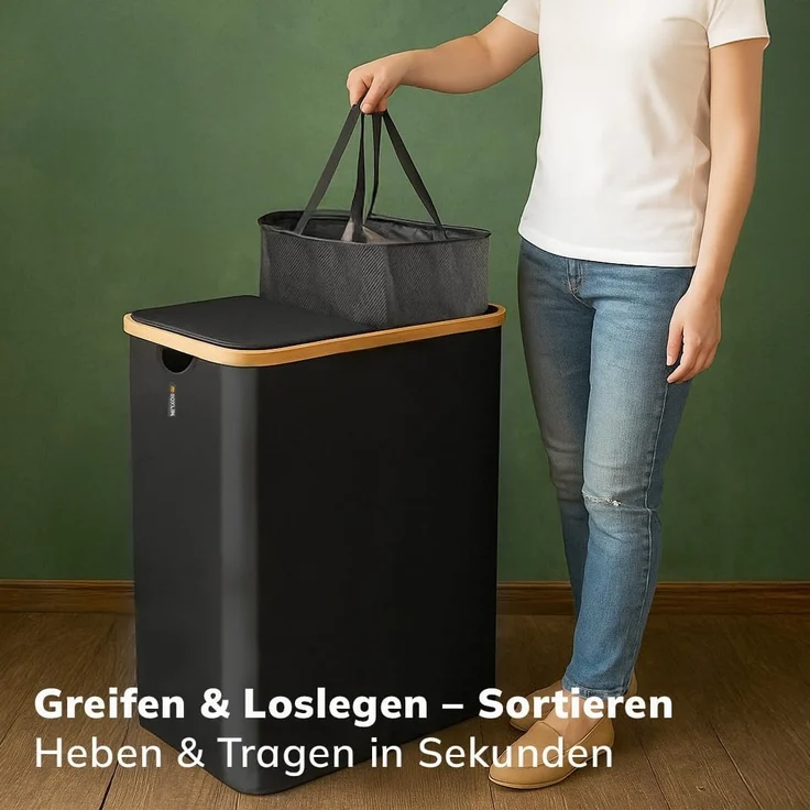 Roxlin Wäschekorb Wäschekorb 150L mit Deckel & 2 Taschen, faltbar & wasserdicht – Bild 5
