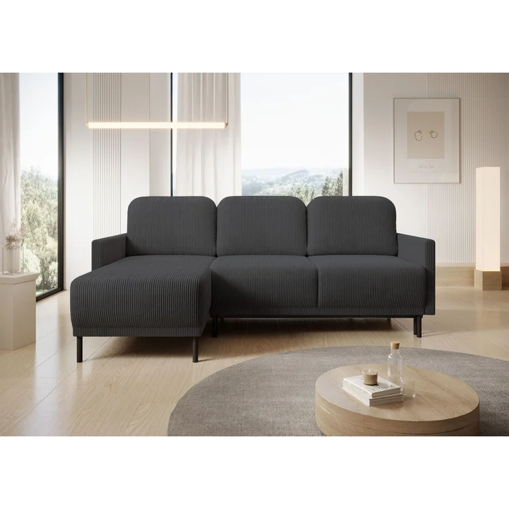 Selsey 'Hamiel' Ecksofa mit Schlaffunktion & Bettkasten, Cord, Universal, Blaugrau – Bild 2