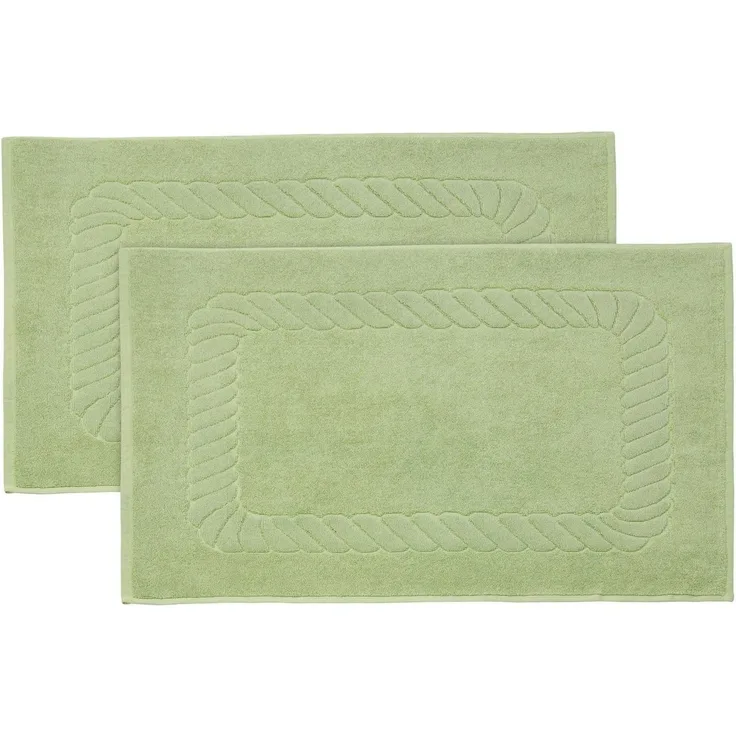 ZOLLNER 2er Set Badematten - weiche und saugstarke Duschvorleger - waschbar bis 95°C - Baumwolle - 50x70 cm in lindgrün