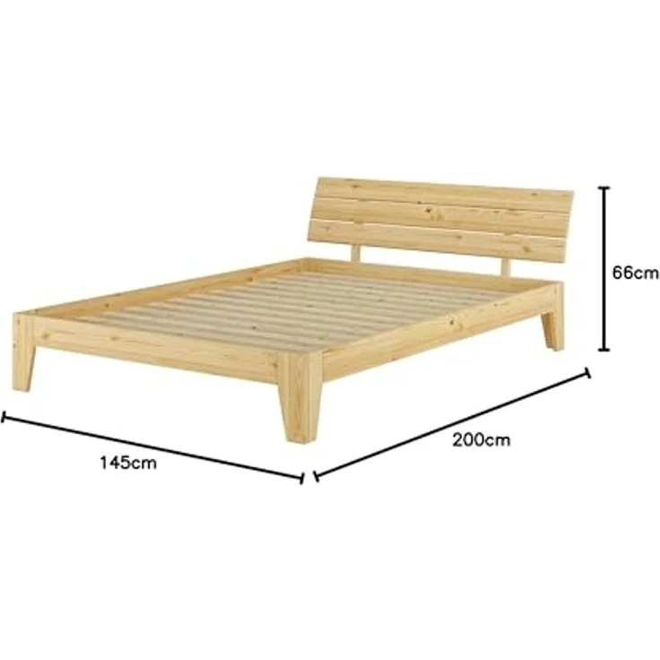 ERST-HOLZ Massivholzbett Stilvolles Doppelbett mit Schrägen Pfosten 140x200 cm Kiefer, Kiefer farblos lackiert – Bild 3