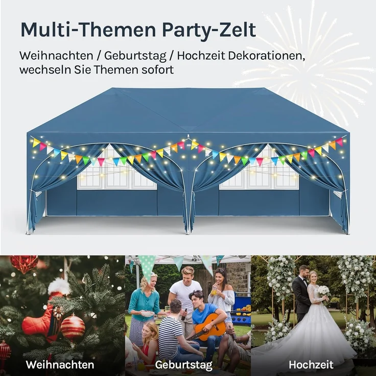 WOLTU Pavillon, Faltpavillon 3x6 m, mit 6 Seitenwänden, Partyzelt wasserabweisend UV-Schutz 50+, höhenverstellbarer Gartenpavillon, mit Tragetasche, für Outdoor Garten Camping Blau – Bild 6